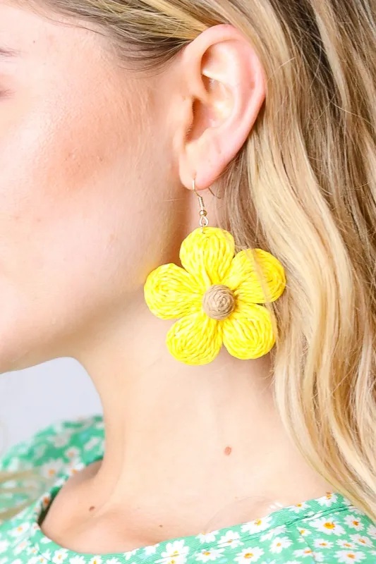Canary Handwoven Straw Flower Dangle Earrings sold by Charming Charlie