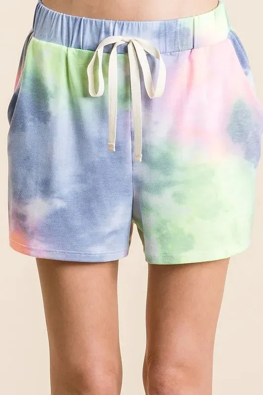 BiBi Tie Dye Casual Shorts with Twill Tape Drawstring sold by Charming Charlie