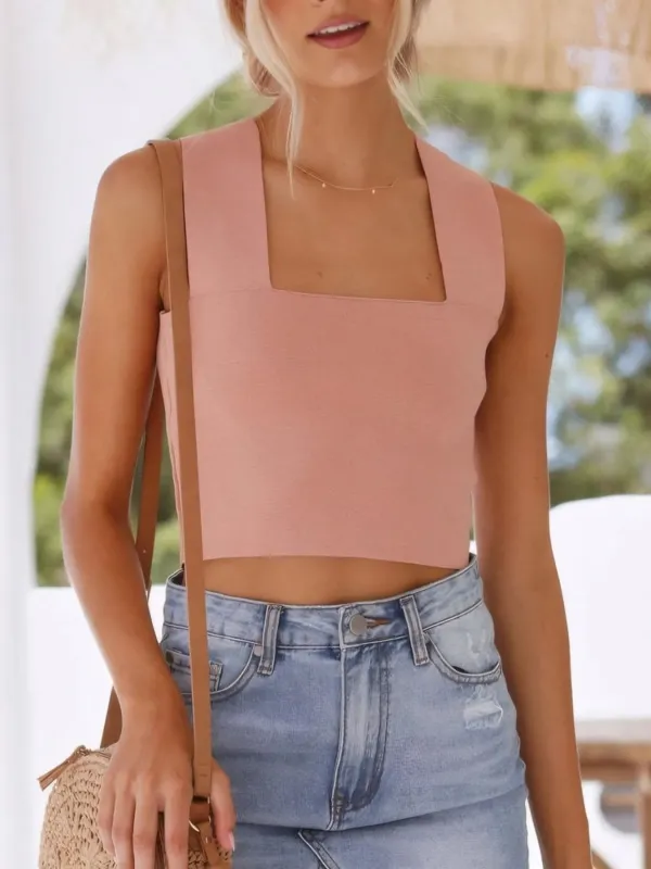 Square Neck Ribbed Crop Tank Top sold by Charming Charlie