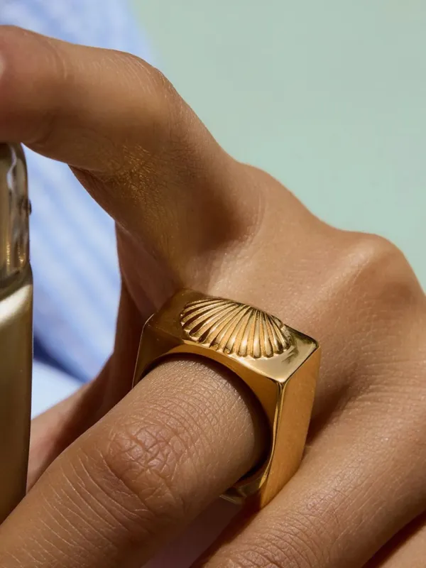 Vintage Shell Pattern Gold Signet Ring sold by Charming Charlie