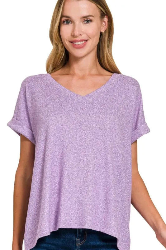 Zenana Soft Melange Hacci V-neck Tee sold by Charming Charlie