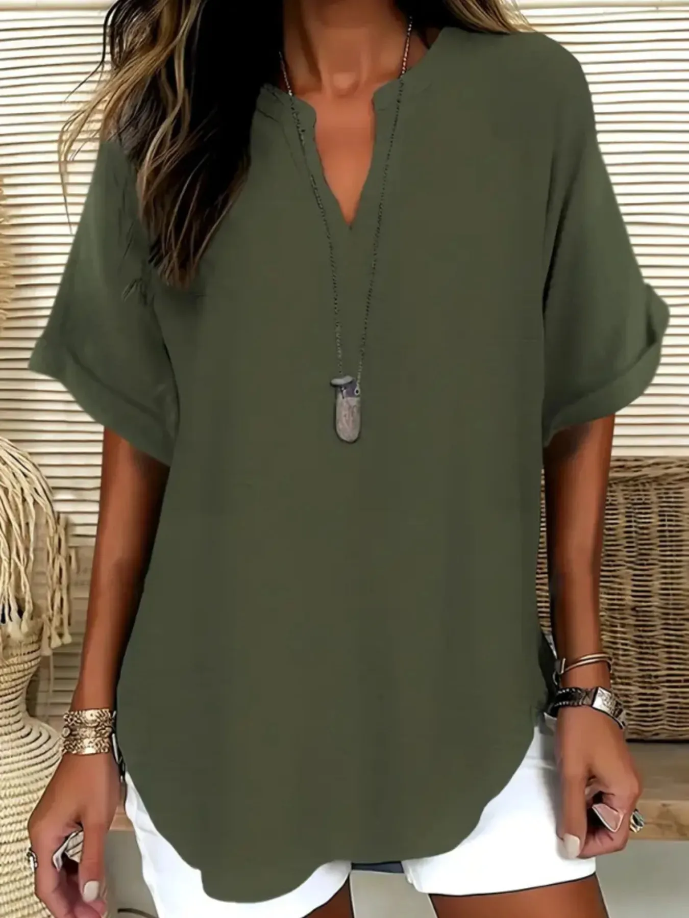 Casual Notched Short Sleeve Blouse sold by Charming Charlie