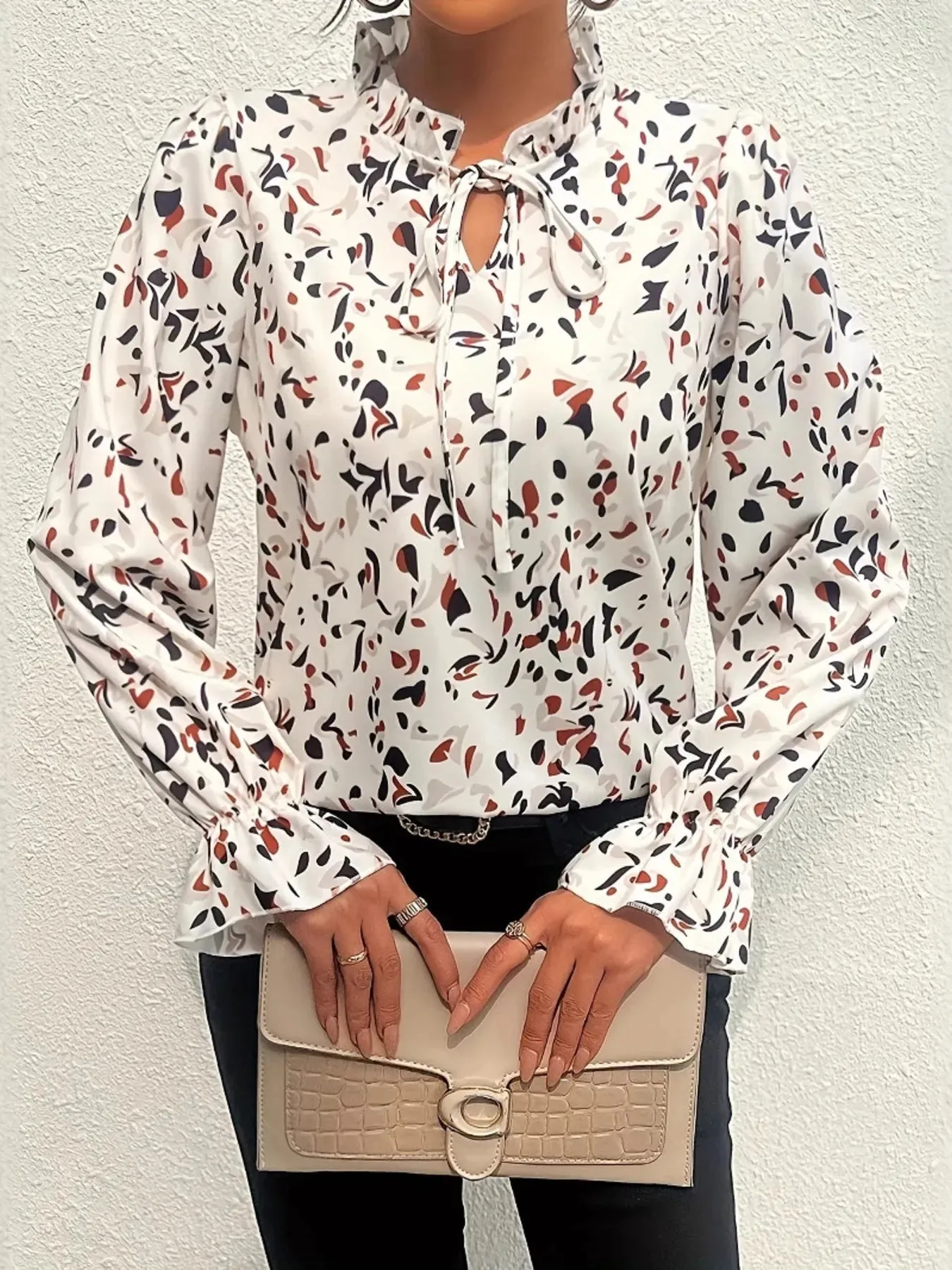 Printed Ruffled Long Sleeve Blouse sold by Charming Charlie product image thumbnail 2