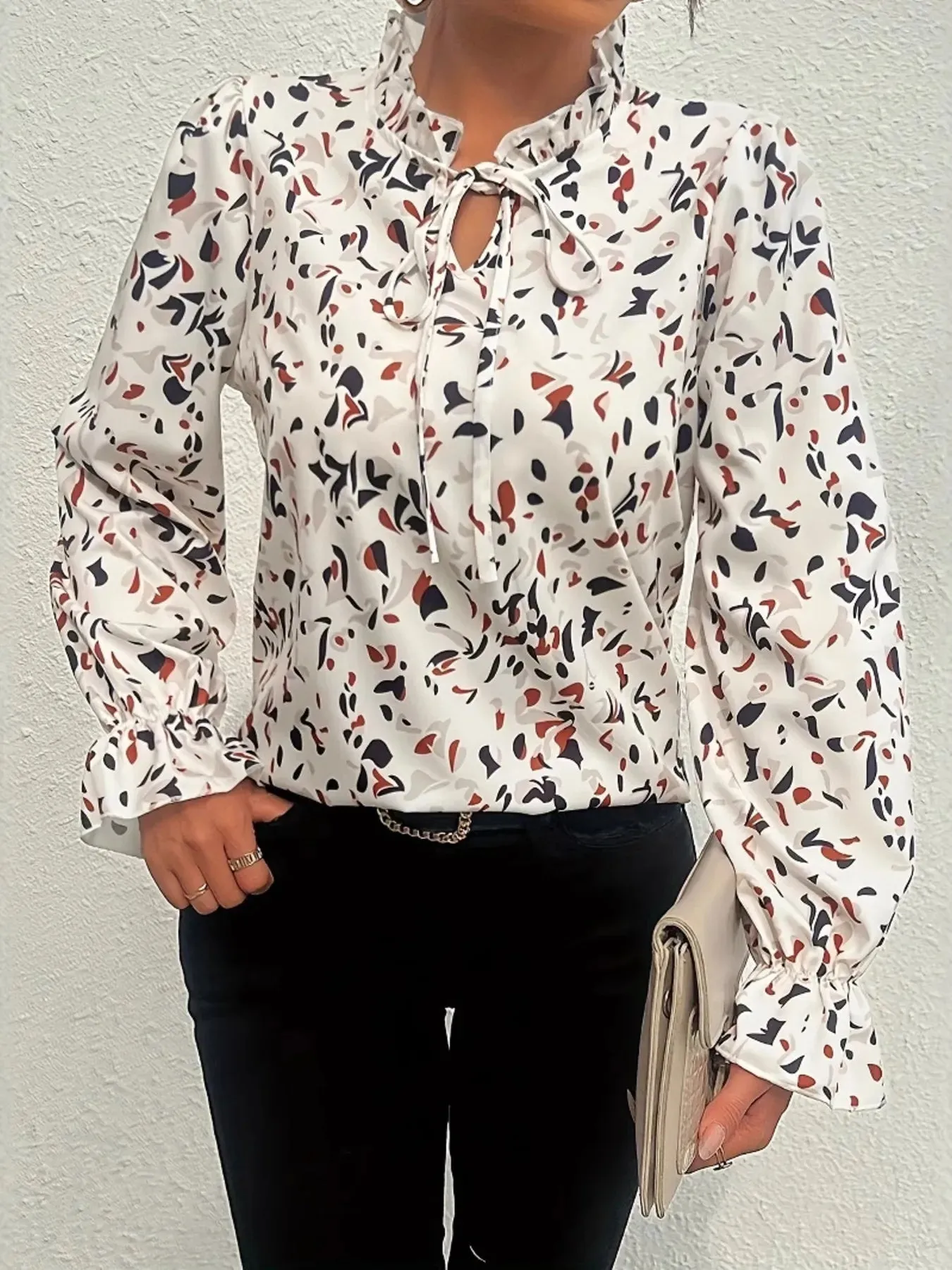 Printed Ruffled Long Sleeve Blouse sold by Charming Charlie product image thumbnail 3