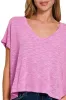 Zenana Hacci Slub V-neck Drop Shoulder Crop Top sold by Charming Charlie