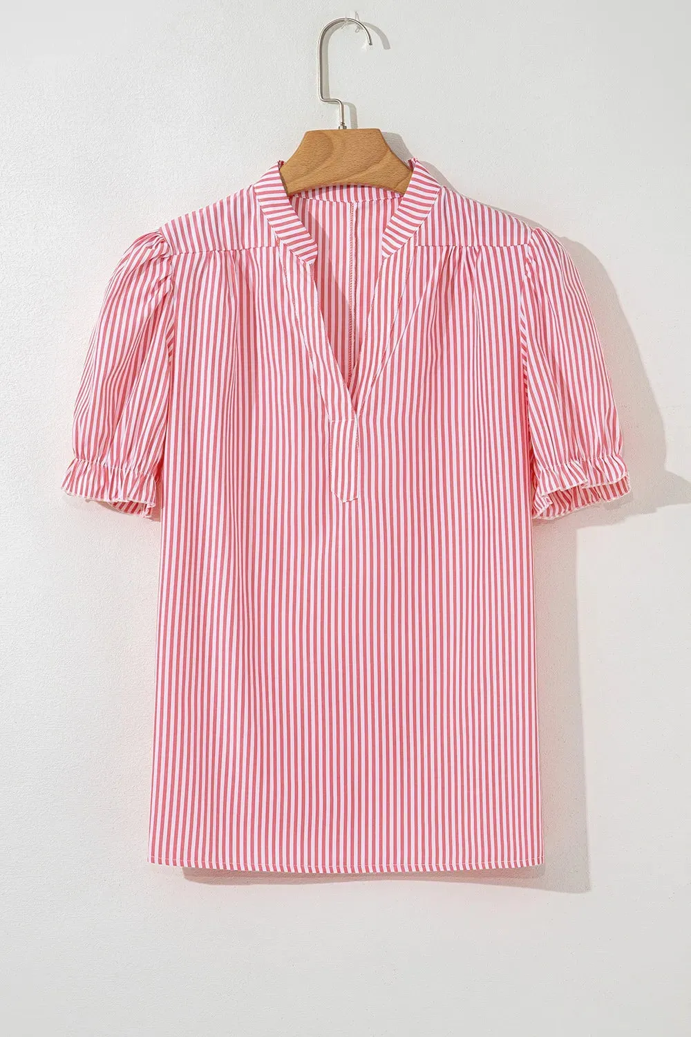 Stripe Notched Neck Frilled Short Puff Sleeve Blouse sold by Charming Charlie product image thumbnail 3