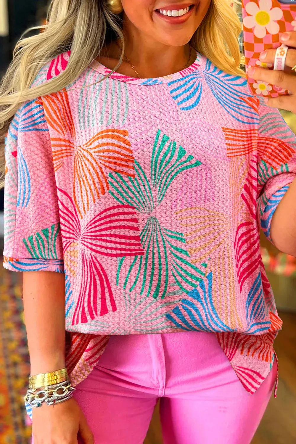 Printed Waffle Knit Oversized T-Shirt sold by Charming Charlie product image thumbnail 3