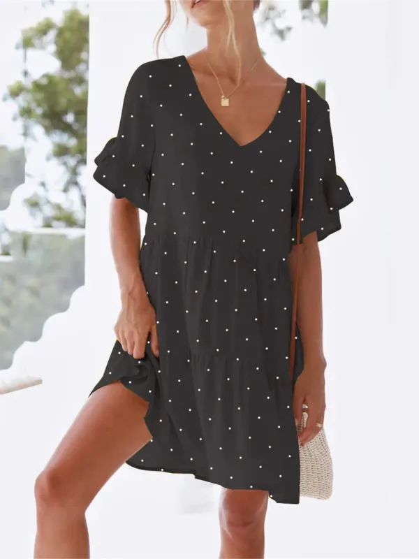 Polka Dot V-Neck Short Sleeve Mini Dress sold by Charming Charlie