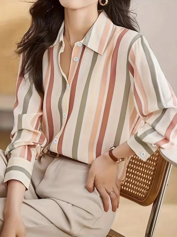 Striped Button-Up Long Sleeve Shirt sold by Charming Charlie