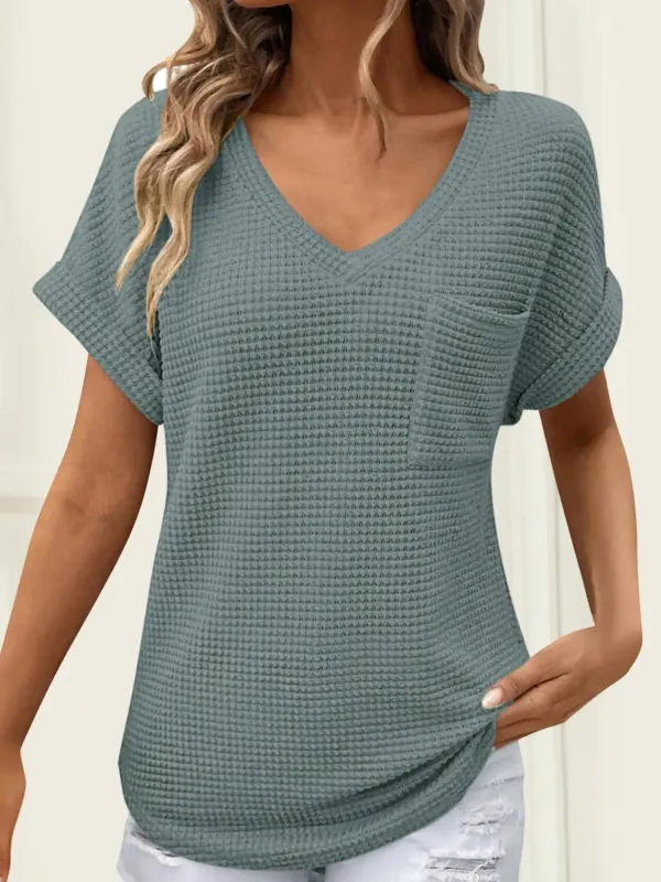 Waffle Knit V-Neck Casual T-Shirt sold by Charming Charlie