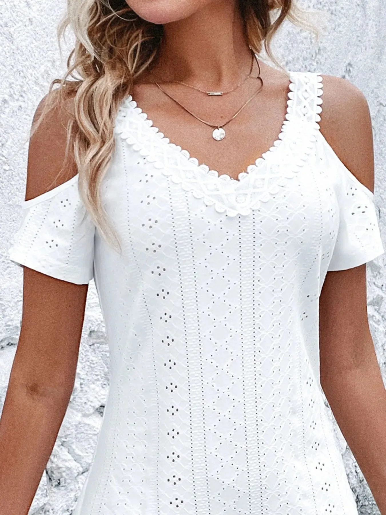 Cold Shoulder Short Sleeve Eyelet Mini Dress sold by Charming Charlie product image thumbnail 3