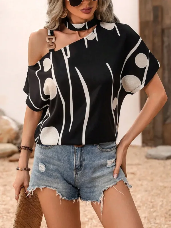 Polka Dot Short Sleeve Casual Blouse sold by Charming Charlie