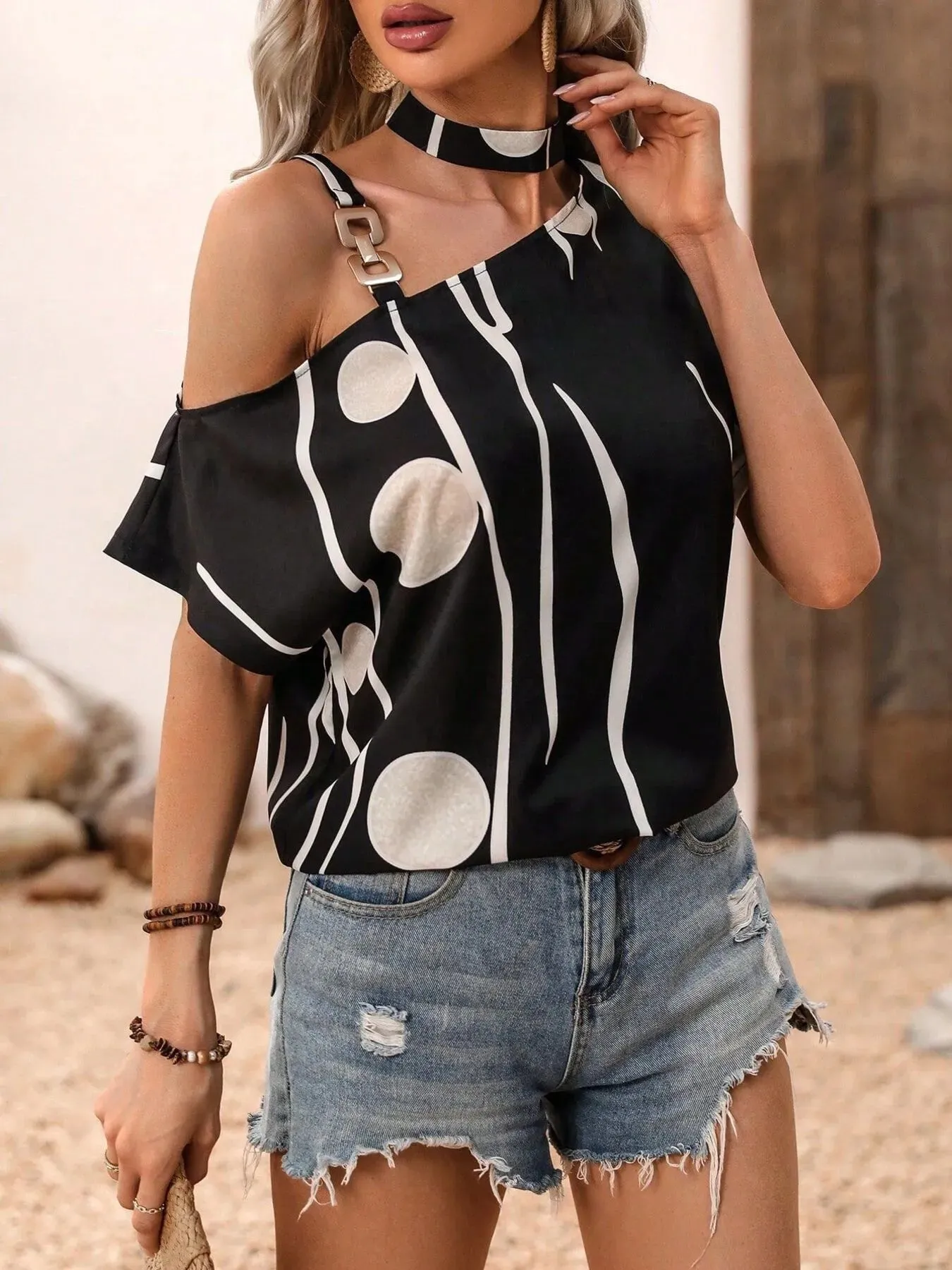 Polka Dot Short Sleeve Casual Blouse sold by Charming Charlie product image thumbnail 3