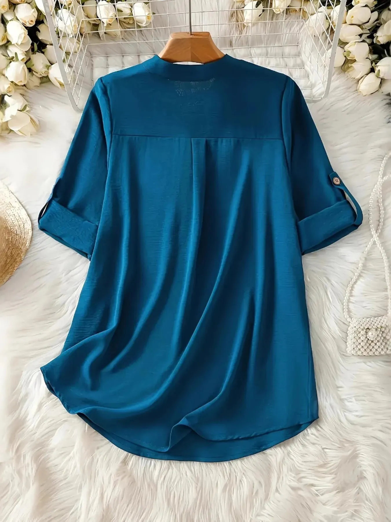 Notched Roll-Tab Sleeves Blouse sold by Charming Charlie product image thumbnail 3