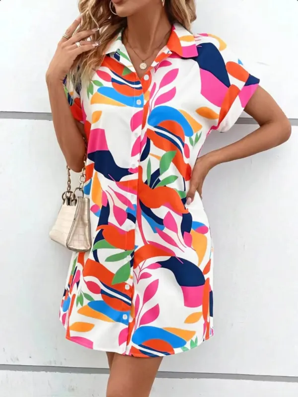 Printed Button Down Short Sleeve Dress sold by Charming Charlie
