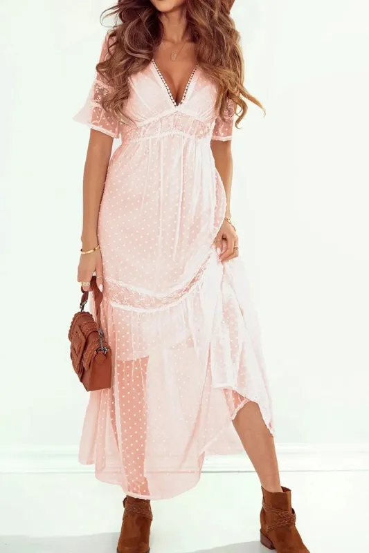 Polka Dot V-Neck Ruffle Midi Dress sold by Charming Charlie
