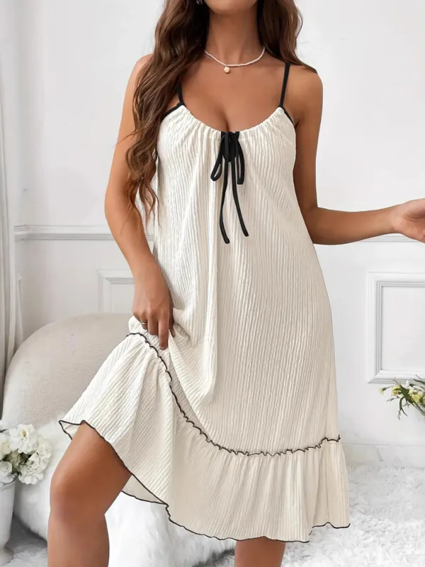Full Size Tiered Ruffled Lounge Dress with Contrast Trim Plus Size sold by Charming Charlie