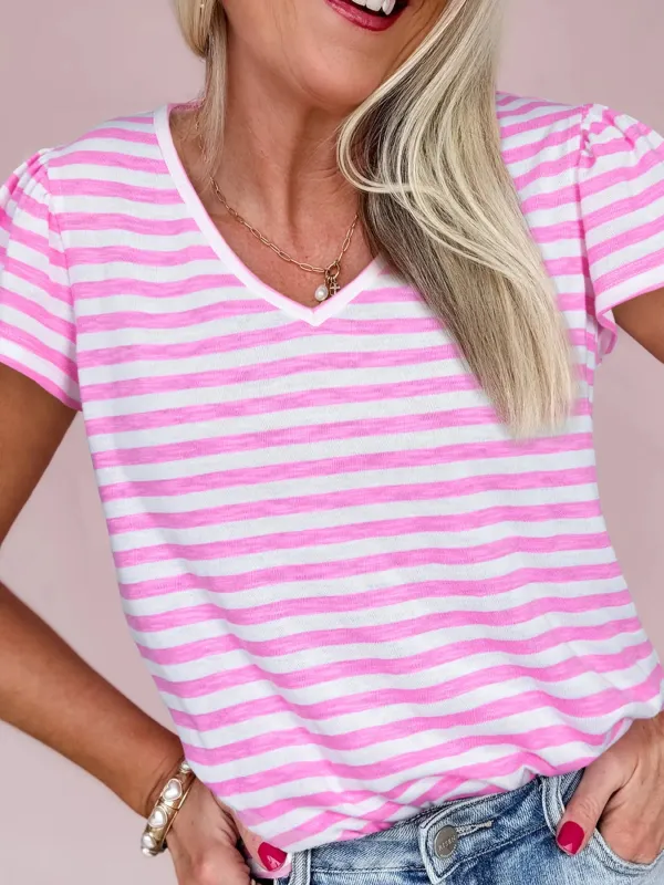 Striped V-Neck T-Shirt sold by Charming Charlie