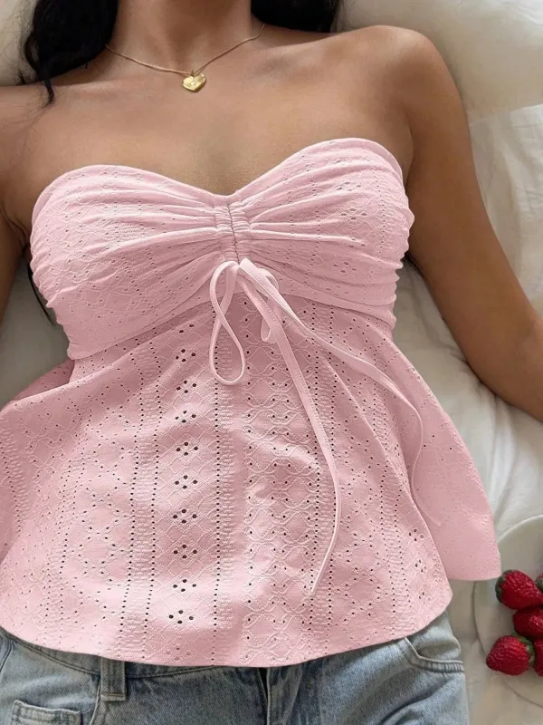 Eyelet Ruched Tube Top sold by Charming Charlie