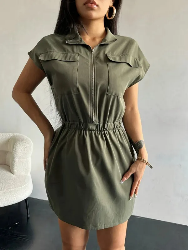 Zipper Front Short Sleeve Mini Dress sold by Charming Charlie