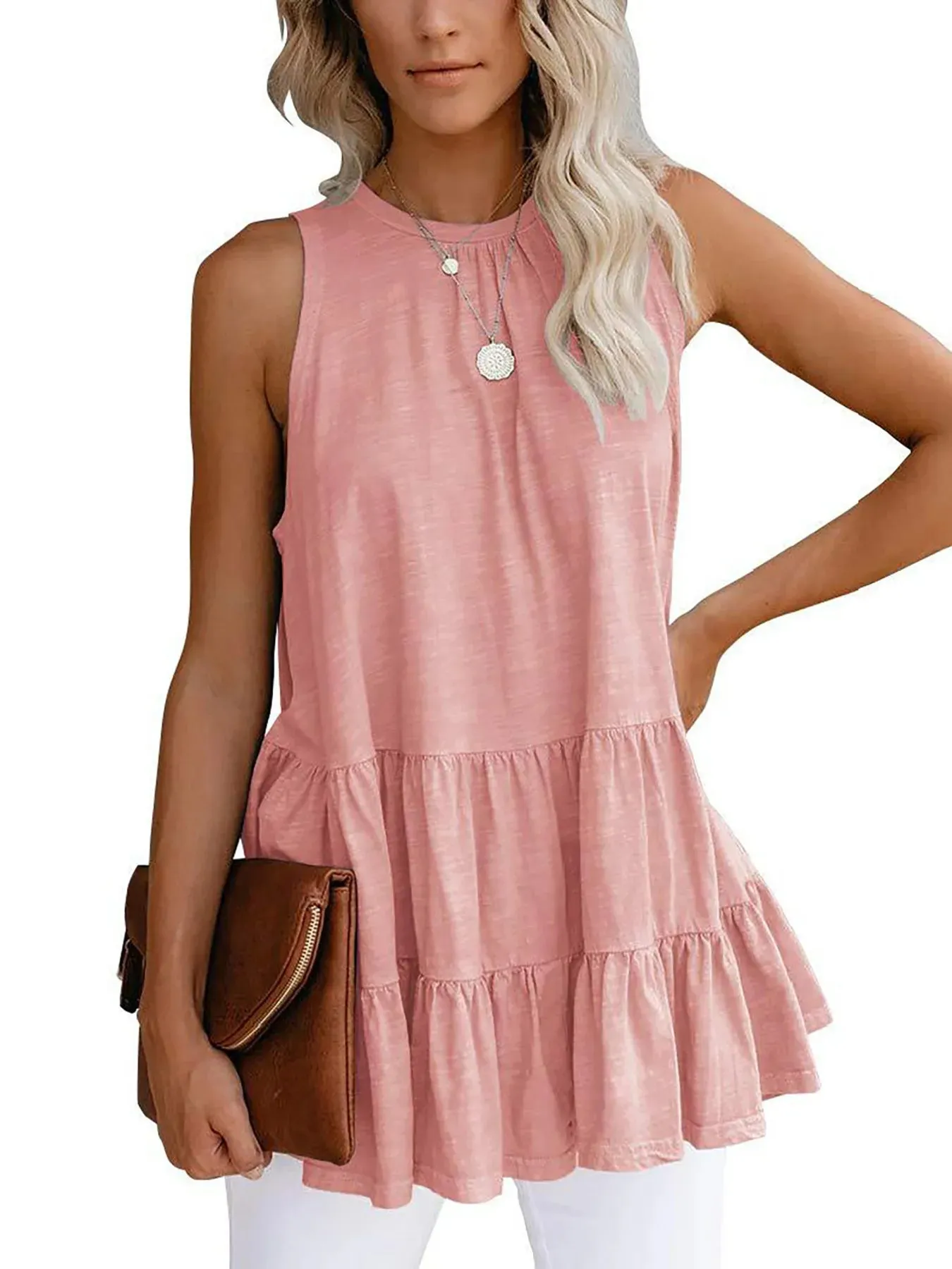 Sleeveless Tiered Ruffle Hem Flowy Tank Top sold by Charming Charlie