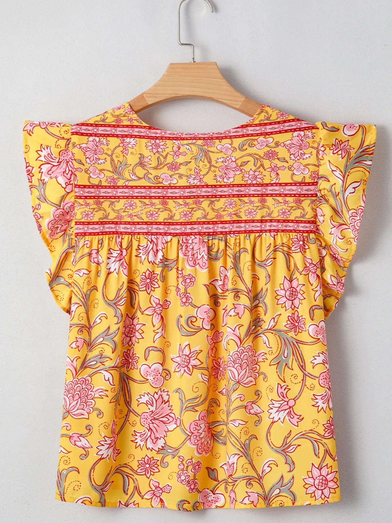 Floral Notched Neck Ruffled Sleeve Casual Blouse sold by Charming Charlie product image thumbnail 4