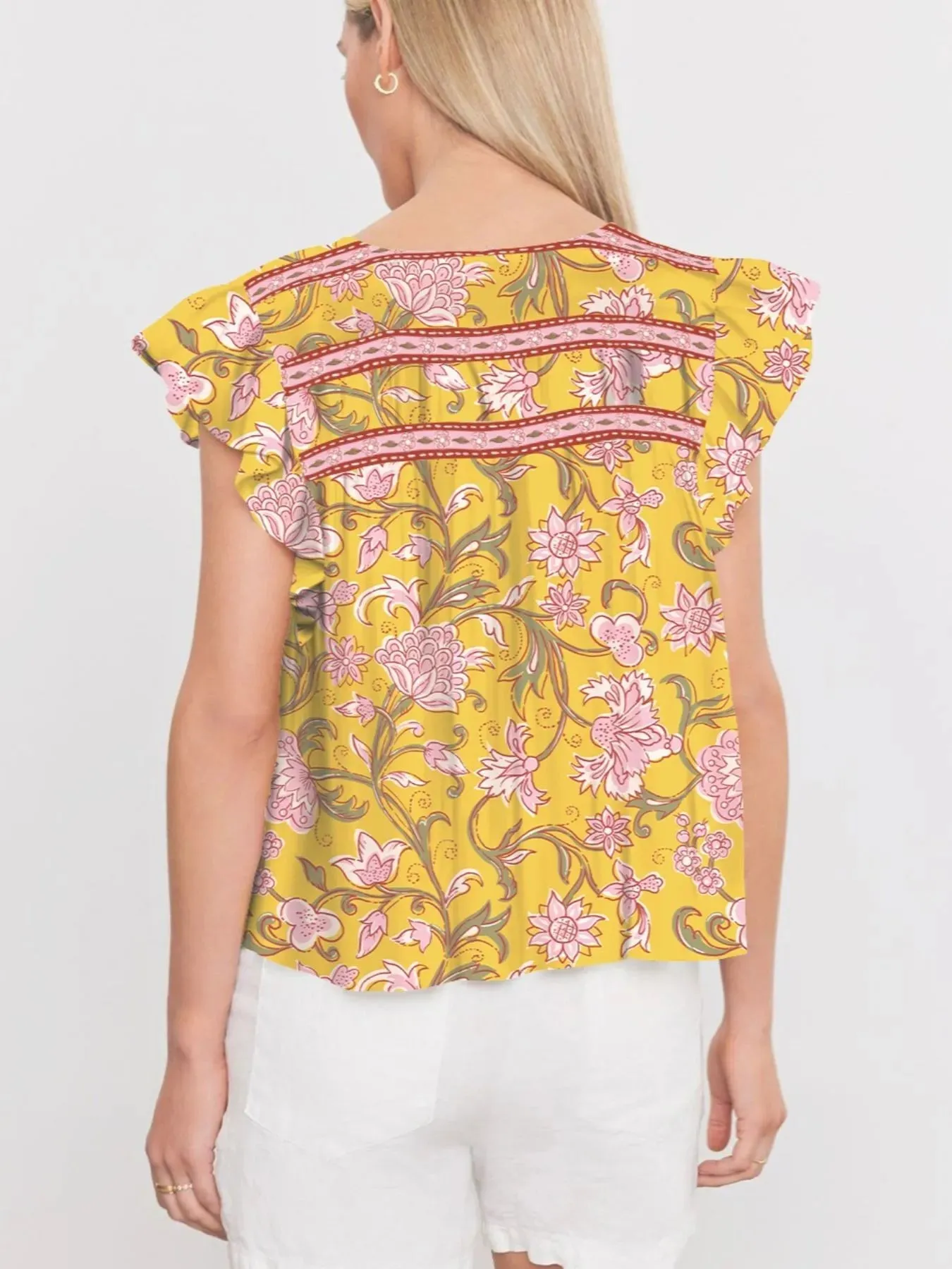 Floral Notched Neck Ruffled Sleeve Casual Blouse sold by Charming Charlie product image thumbnail 2