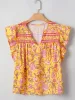 Floral Notched Neck Ruffled Sleeve Casual Blouse sold by Charming Charlie
