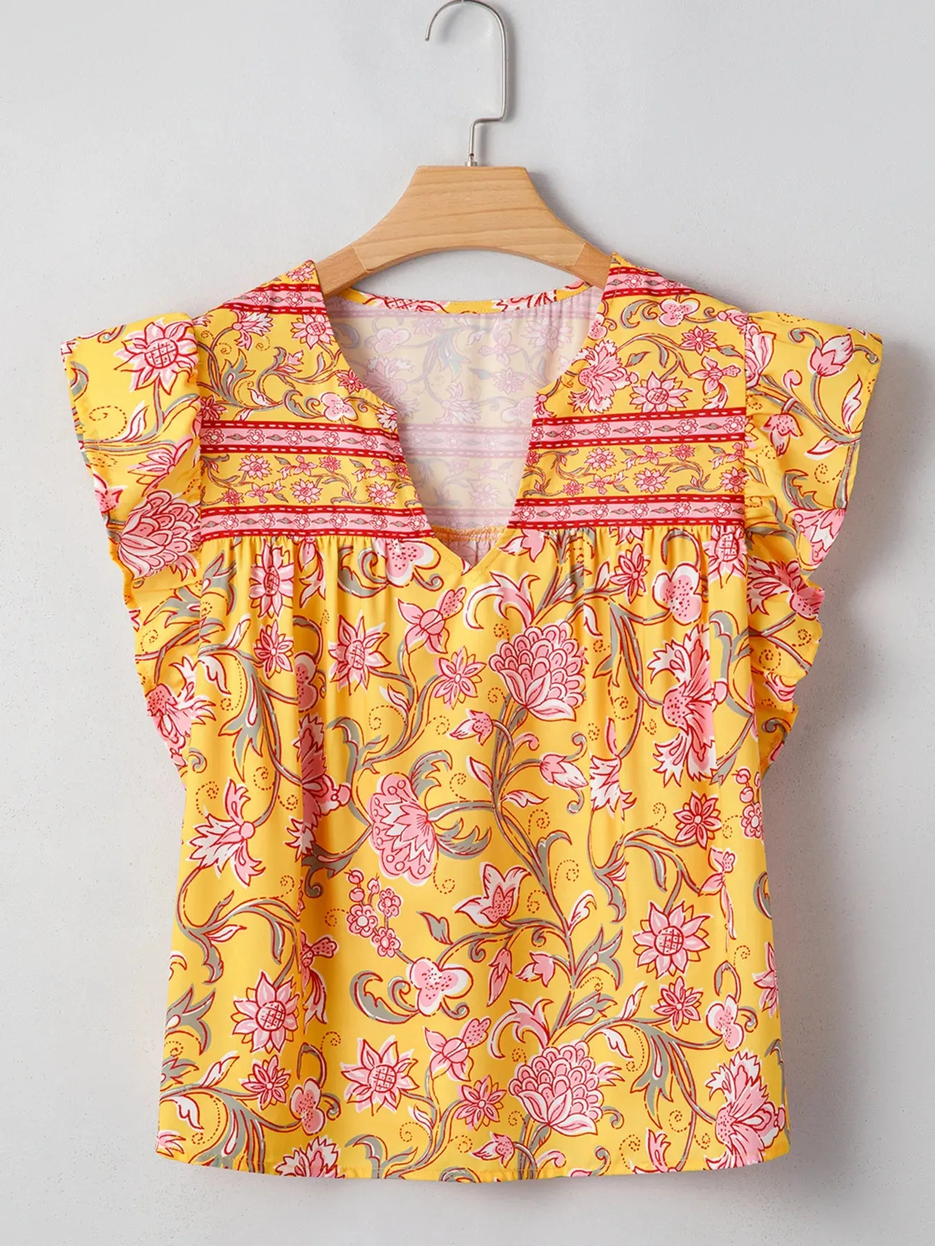 Floral Notched Neck Ruffled Sleeve Casual Blouse sold by Charming Charlie product image thumbnail 3
