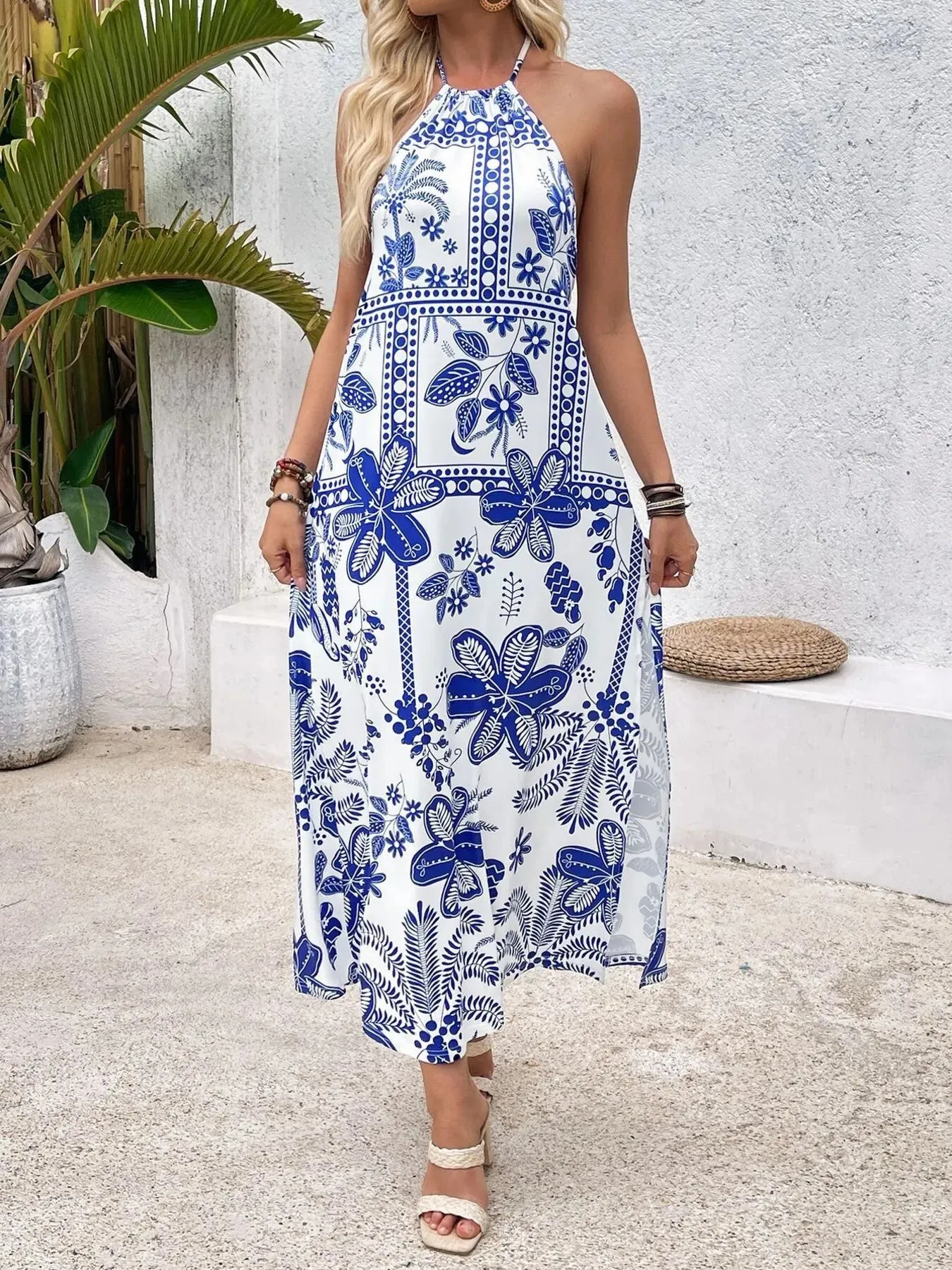Slit Printed Halter Neck Dress sold by Charming Charlie product image thumbnail 4