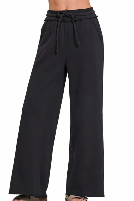 Zenana Fleece Exposed Seam Wide Leg Sweatpants sold by Charming Charlie