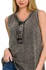 Zenana Washed Half-Button Raw Edge Sleeveless Henley Top sold by Charming Charlie