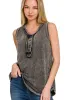 Zenana Washed Half-Button Raw Edge Sleeveless Henley Top sold by Charming Charlie