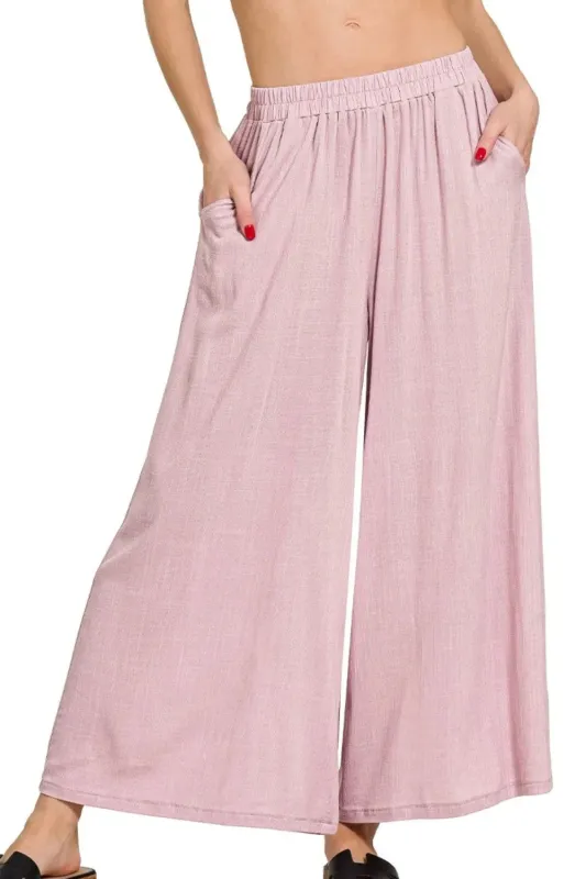Zenana Woven Elastic Band Pants With Pocket sold by Charming Charlie