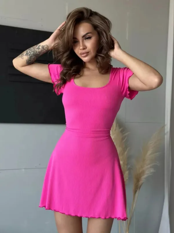 Ribbed Back Lace Up Short Sleeve Mini Dress sold by Charming Charlie