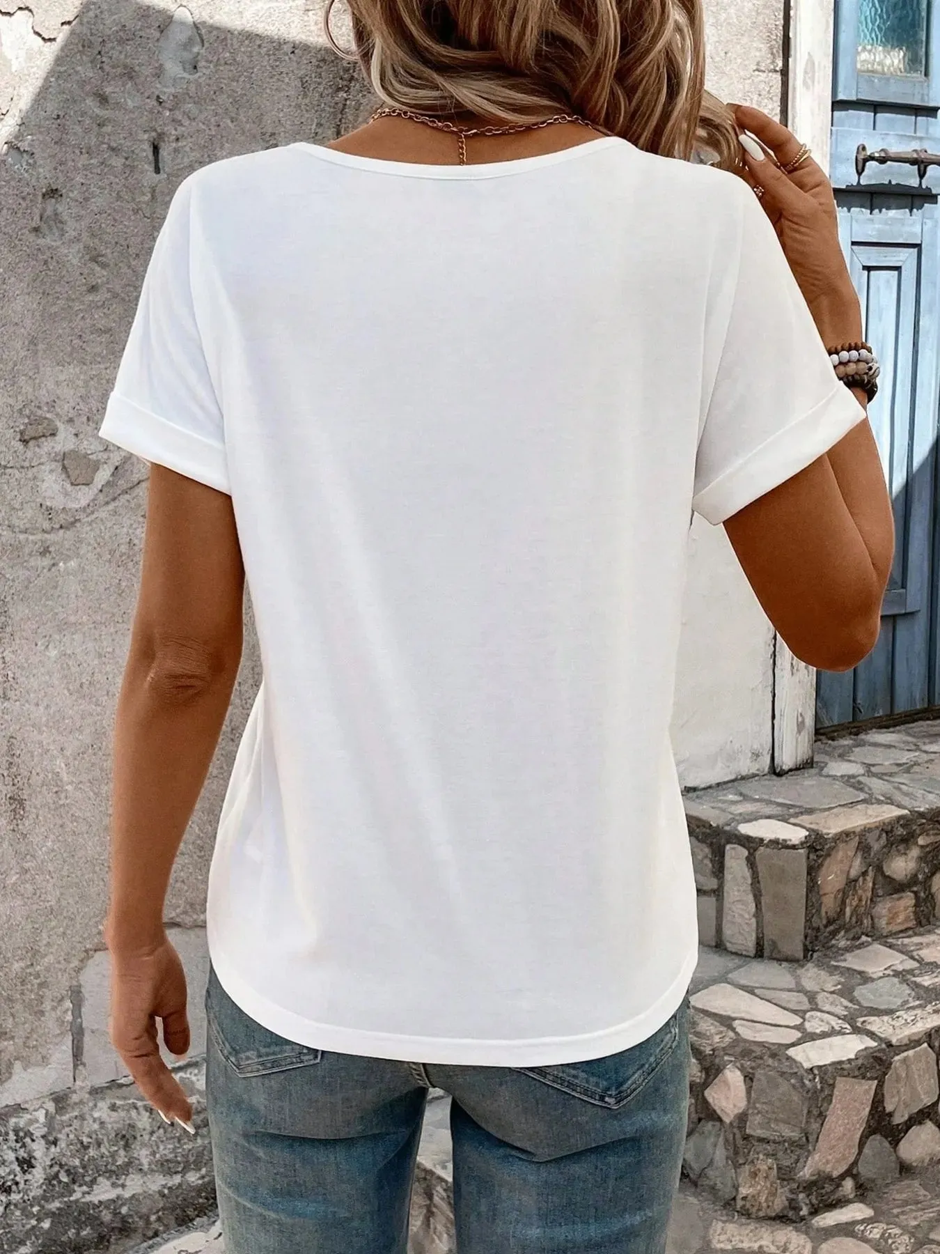 Triple Strap V-Neck Short Sleeve T-Shirt sold by Charming Charlie product image thumbnail 2