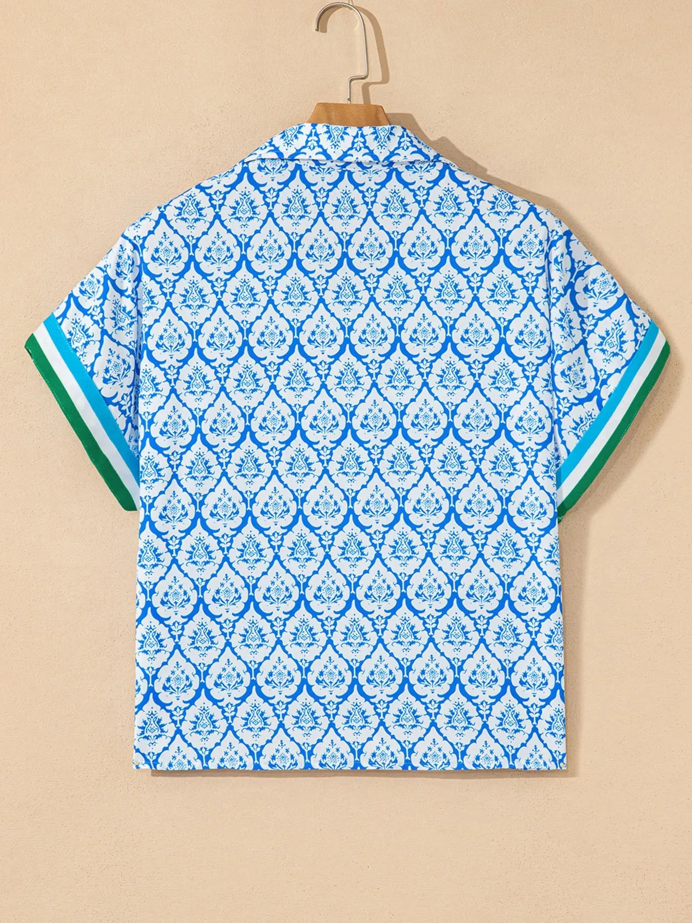 Western Print Zipped Collar Short Sleeve Summer Blouse Top sold by Charming Charlie product image thumbnail 3