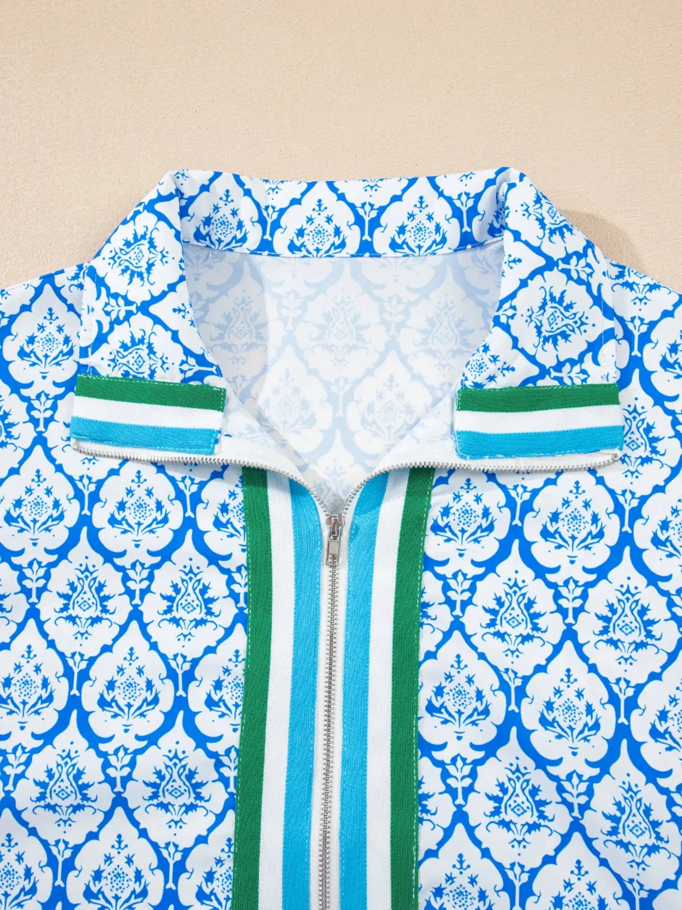 Western Print Zipped Collar Short Sleeve Summer Blouse Top sold by Charming Charlie product image thumbnail 4