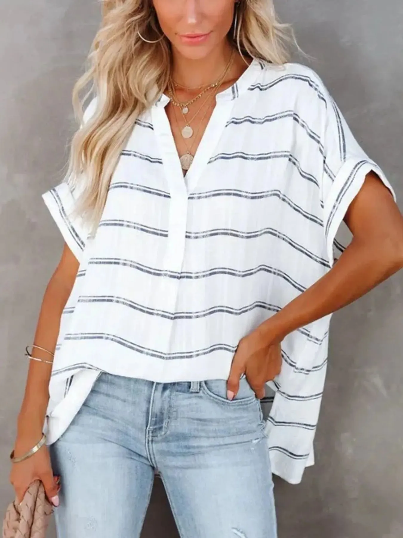 Full Size Oversized Notched Casual Shirt Plus Size sold by Charming Charlie product image thumbnail 4