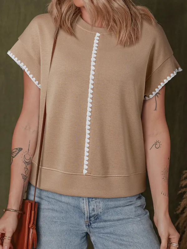 Contrast Trim Short Sleeve T-Shirt sold by Charming Charlie