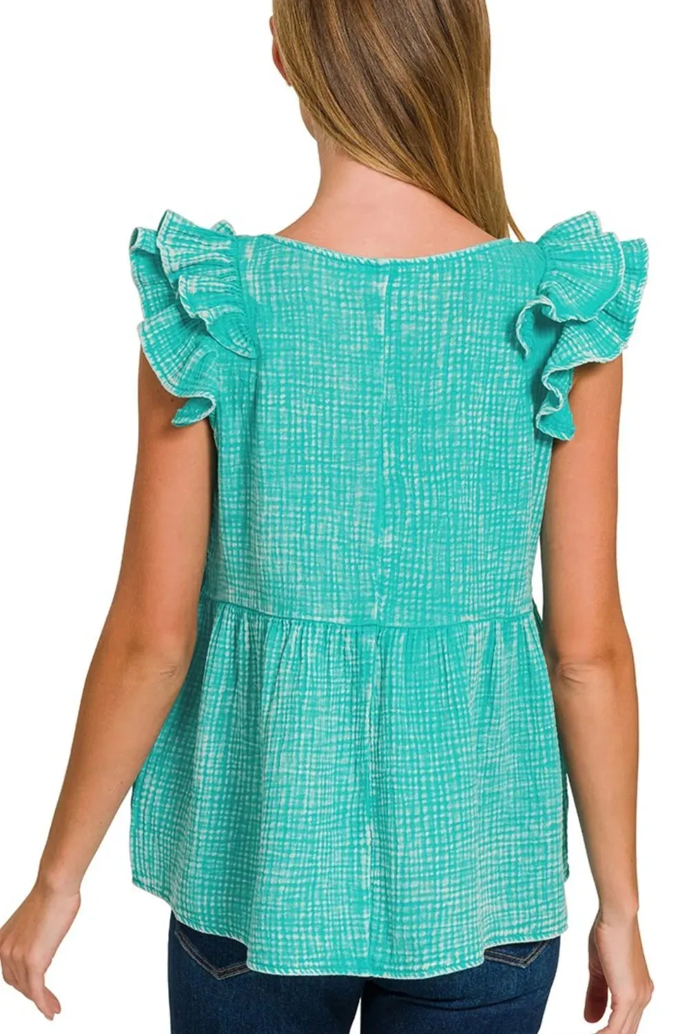 Zenana Double Gauze Acid Washed Tiered Ruffle Peplum Top sold by Charming Charlie product image thumbnail 3