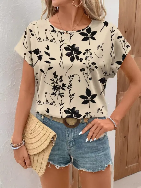 Printed Round Neck Short Sleeve Blouse sold by Charming Charlie