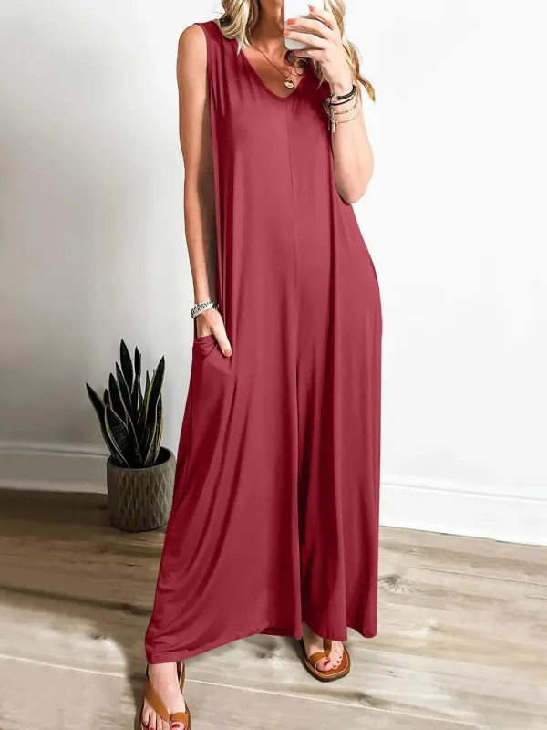 Sleeveless V-Neck Jumpsuit with Pockets sold by Charming Charlie