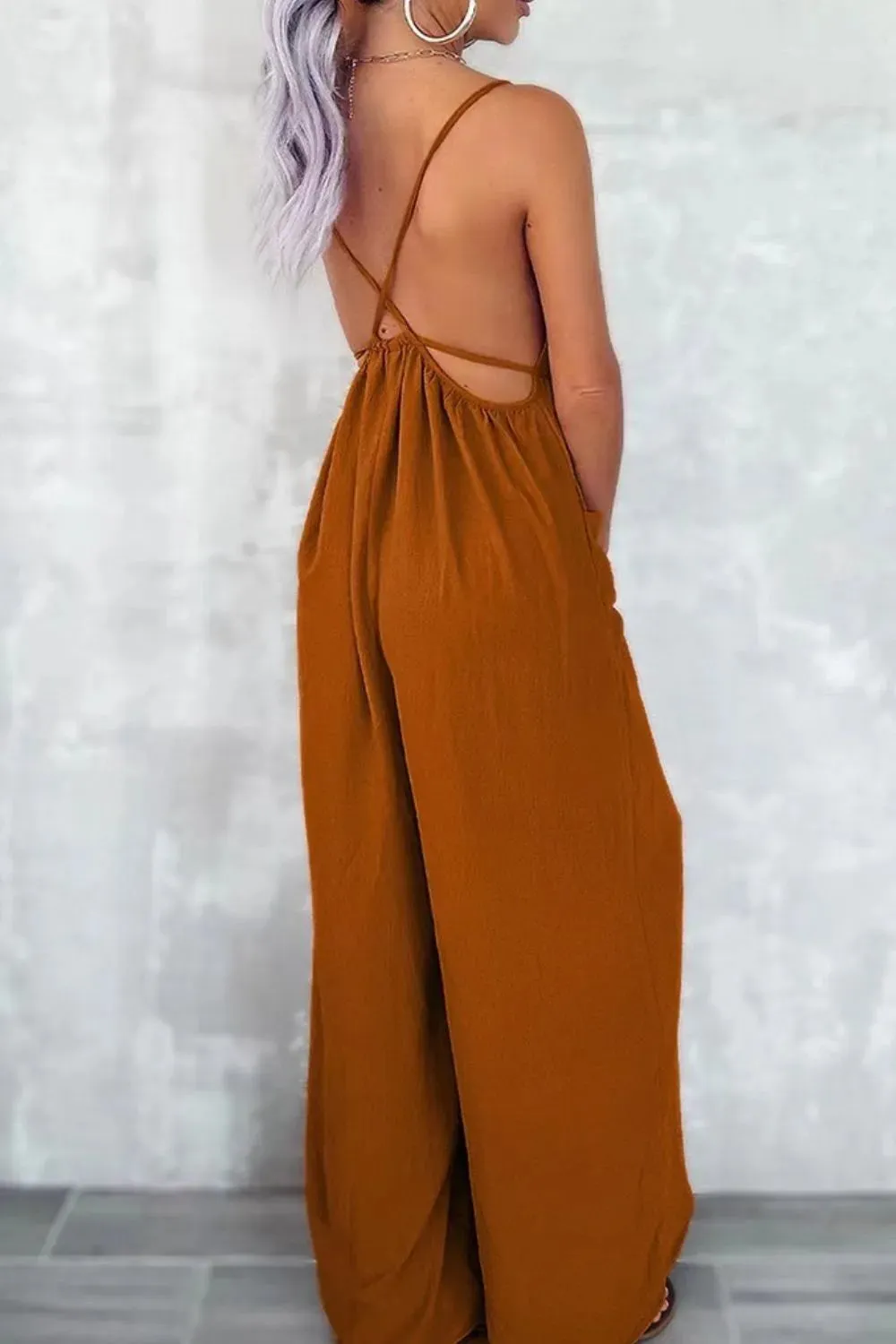 Casual Spaghetti Strap Wide Leg Jumpsuit with Pockets sold by Charming Charlie product image thumbnail 5
