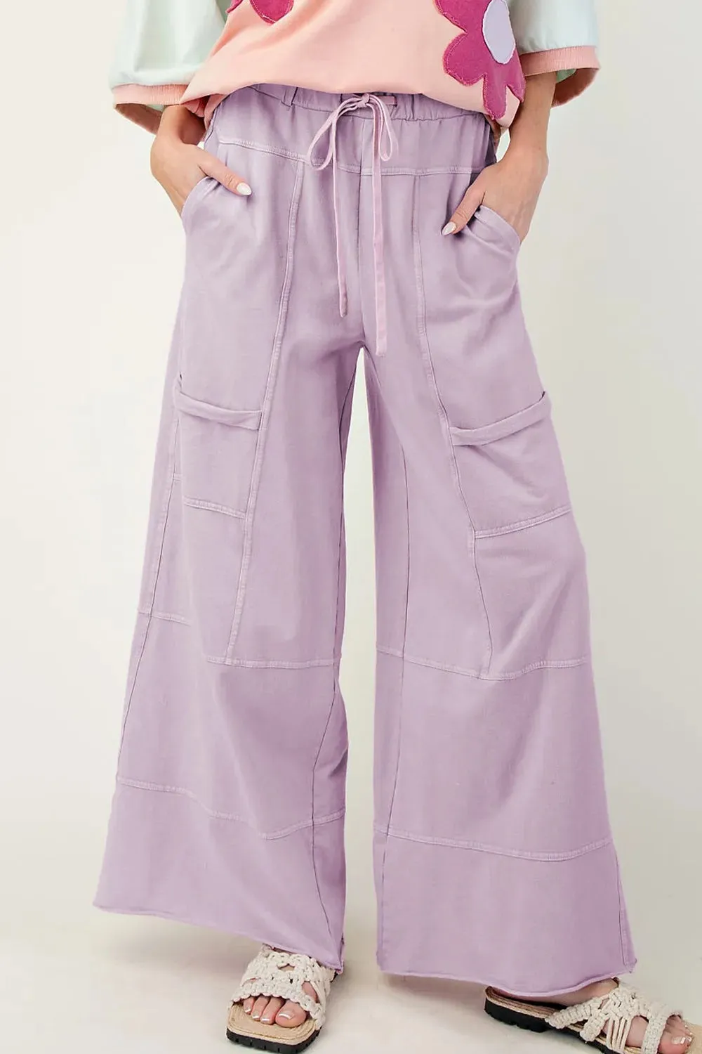 Wide-Leg Cargo Pants with Drawstring Waist sold by Charming Charlie