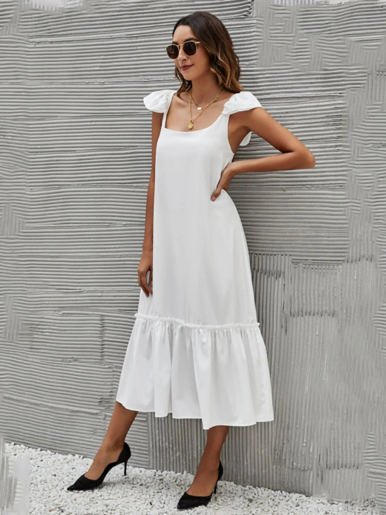 Full Size Ruffled Hem Midi Dress with Cap Sleeves Plus Size sold by Charming Charlie product image thumbnail 5