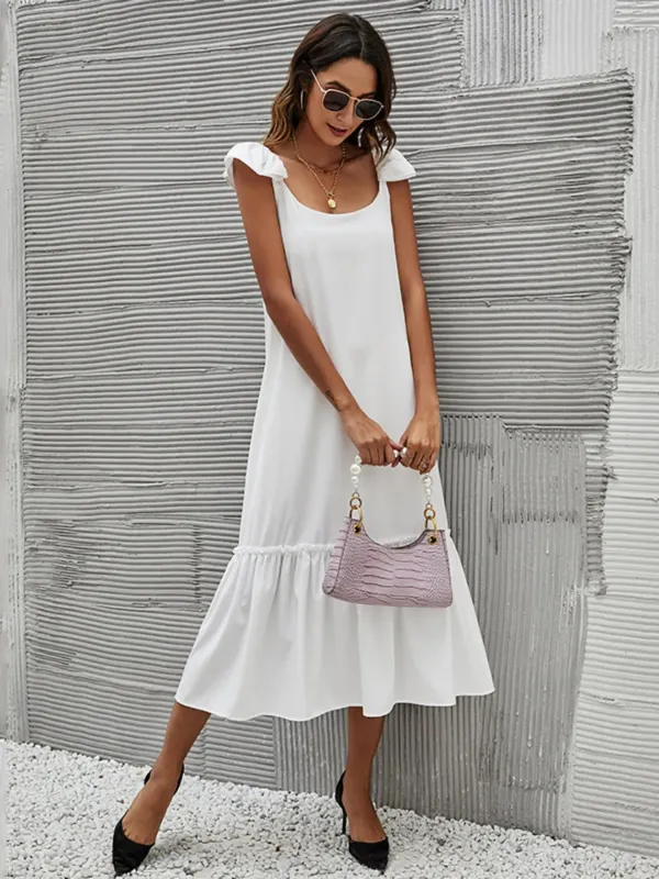 Full Size Ruffled Hem Midi Dress with Cap Sleeves Plus Size sold by Charming Charlie