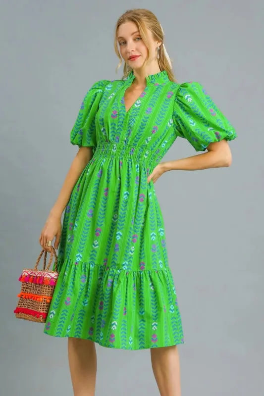 Umgee Printed Midi Dress with Ruffled Hem sold by Charming Charlie