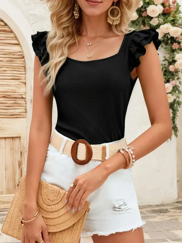 Square Neck Ruffled Cap Sleeve Top sold by Charming Charlie
