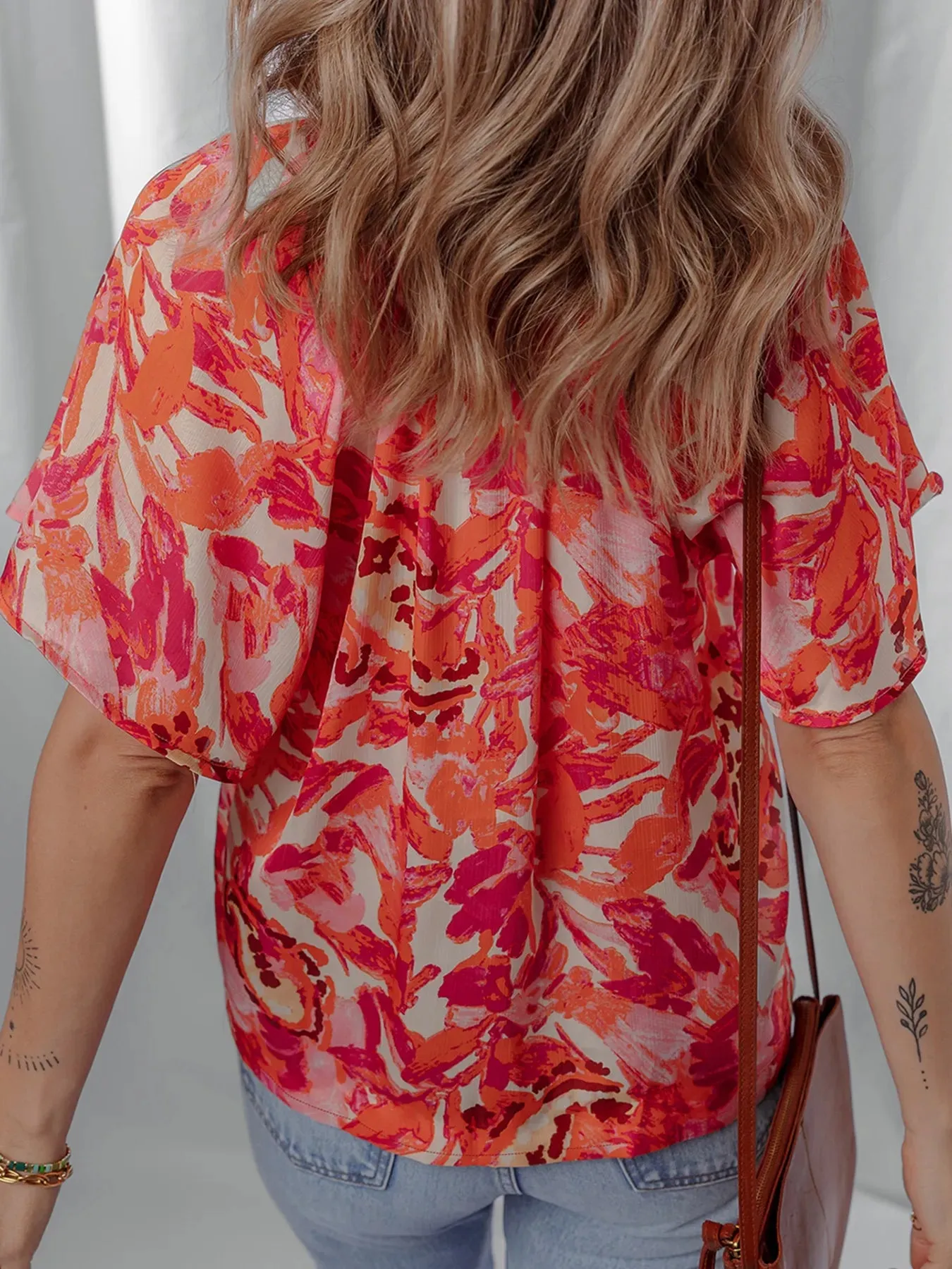 Abstract Print Striped Trim Split Neck Blouse sold by Charming Charlie product image thumbnail 2